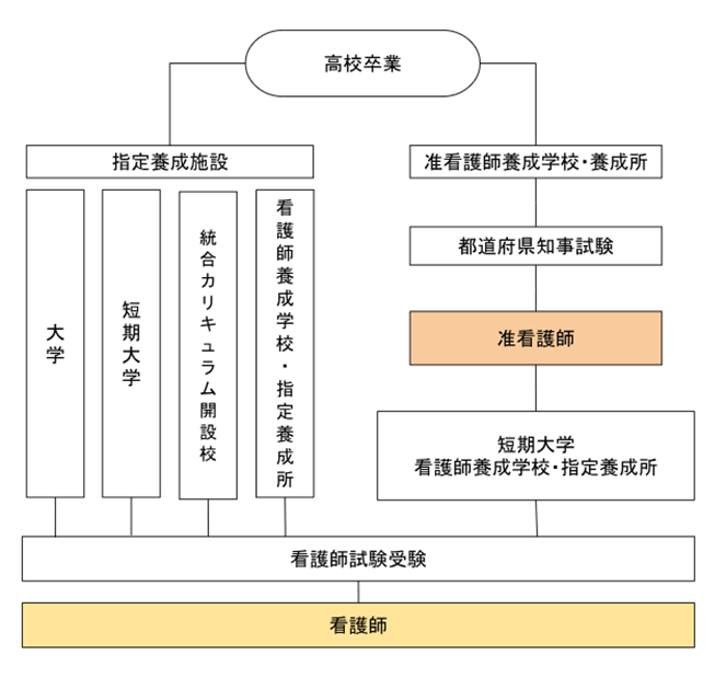 高校卒業後に看護師免許を取得するまでのイメージ図